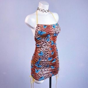 🦋 Leopard Butterfly Ruched Mini Dress